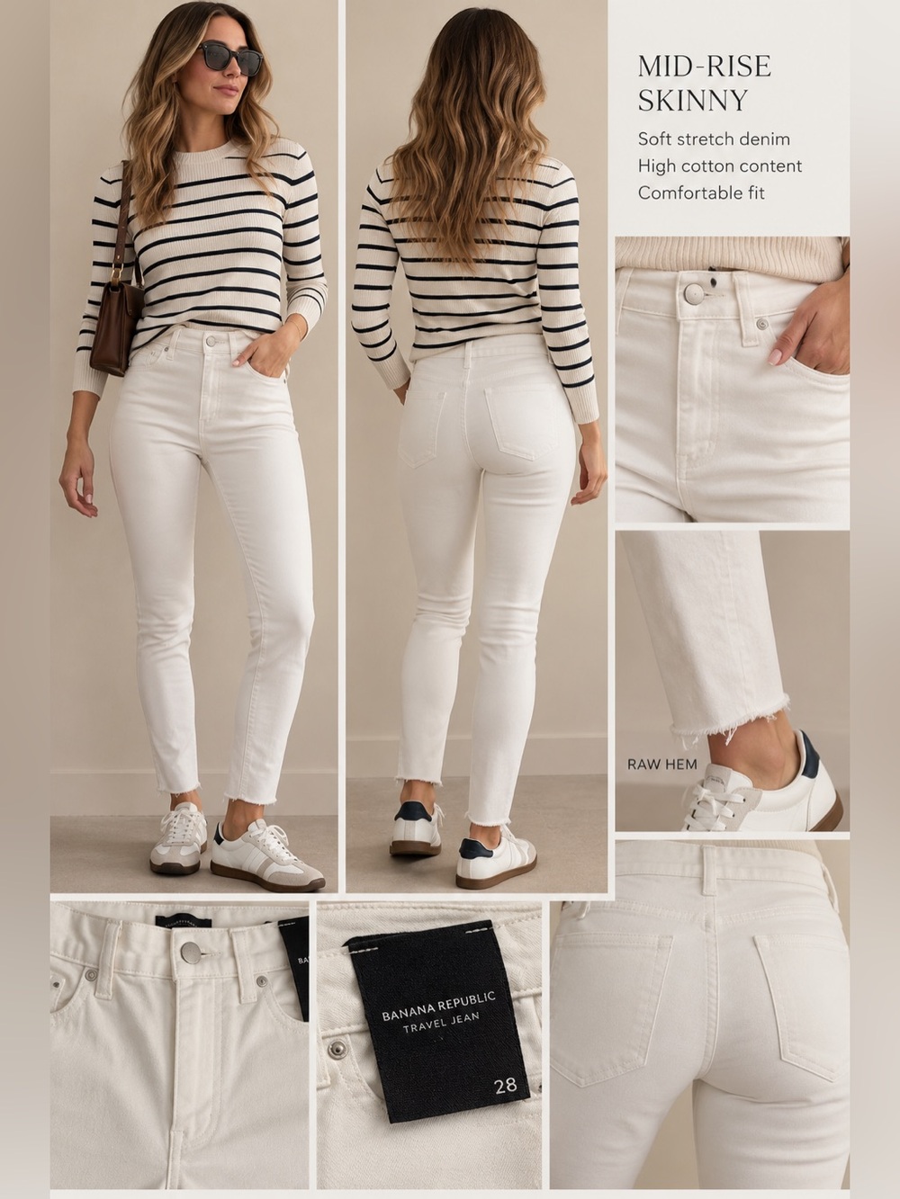 Banana Republic Premium Denim White Skinny Mid-Rise Jeans Women’s Size 28 NWT